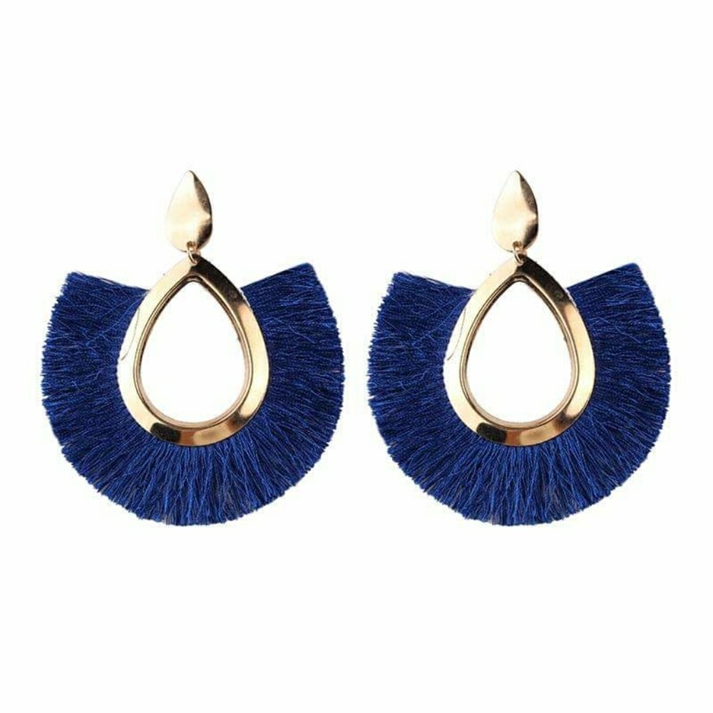 Navy Blue Tassel Earring Trendy Accessory Alloy